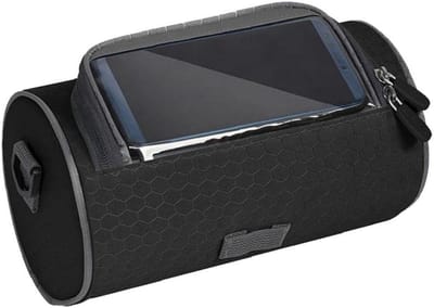 Waterdichte telefoonhouder voor op de fiets, met touchscreen-venster en afneembare schouderriem.
