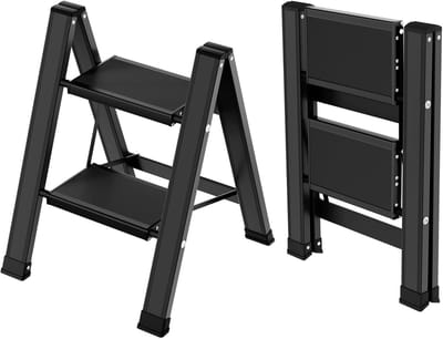 Vouwladder Aluminium - Huishoudtrap Stevig - Veilig Klussen - Antislip Treden - 150 kg Belastbaar - Zwart