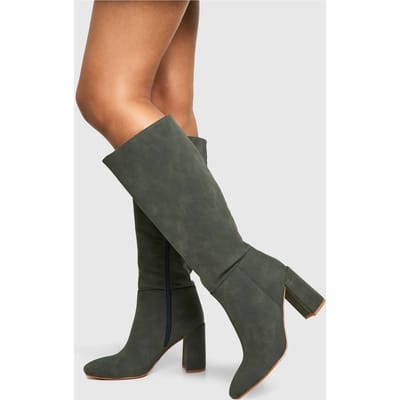 boohoo Dames Stacked Heeled Knee High Boot | Grey | Maat: 5