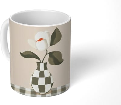 Mok - Koffiemok - Vaas - Geruit - Groen - Bloem - Mokken - 350 ML - Beker - Koffiemokken - Theemok