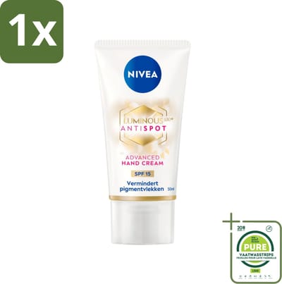 1 x NIVEA - Handcrème - Luminous630 Tegen Vlekken - SPF 15 - Tegen pigmentvlekken - Voor jonger ogende handen - 50 ml - Nivea Handcrème - Anti-pigmentvlekken - Anti-veroudering - Hyaluronzuur - SPF 15