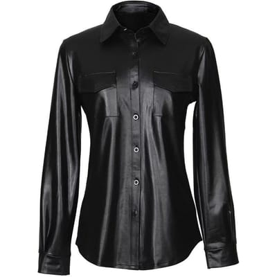 Blazer Court à Manches Longues pour Femmes, Style Décontracté, Poche Poitrine à Boutons, Veste Top en Similicuir PU XXL noir