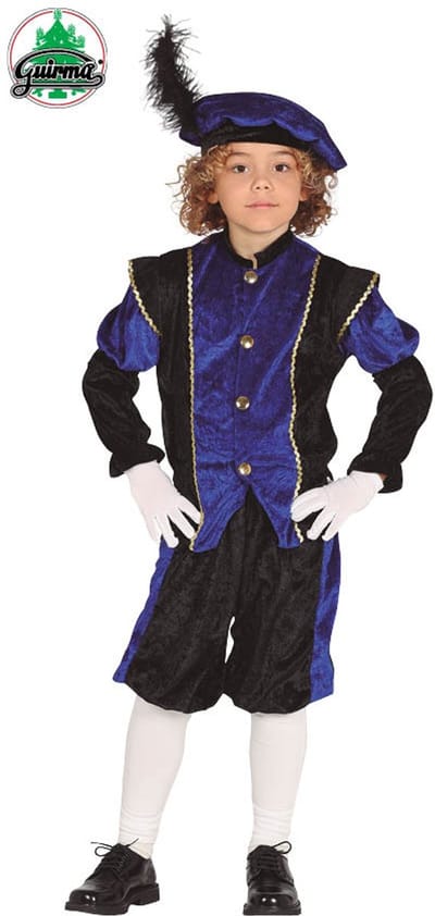 Fiestas Guirca - Pietenpak zwart / blauw 5-6 jaar - Welkom Sinterklaas - Sinterklaas versiering - Sinterklaas intocht - Sinterklaas en Piet -sinterklaas Cadeautjes