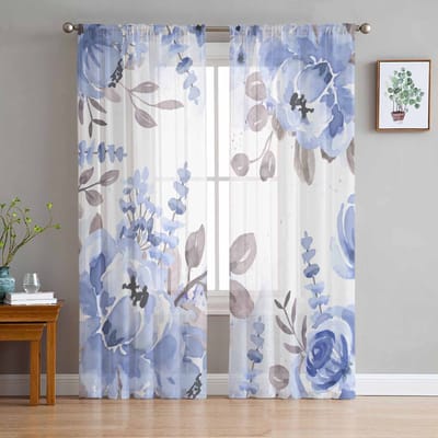 Plant Aquarel Natuur Slaapkamer Gordijnen Tule Transparant Gordijn Woonkamer Huisdecoratie Voile Draperieën 135W x 160H(cm)
