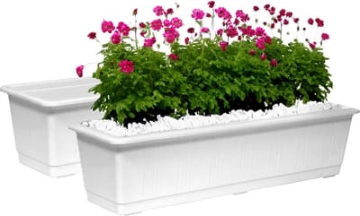 Geli Plantenbak kunststof - Set van 2x stuks - wit - L60 x B17,5 x H14,5 cm - Bloembakken/plantenbakken voor binnen/buiten