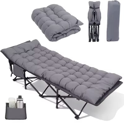 J&R Camping bed - Campingbed - Veldbed - Popup bed - Klapbed - Stretcher - Logeerbed - Opvouwbaar - Ijzeren frame - Grijs