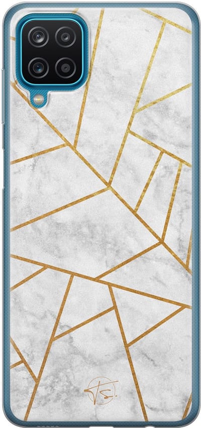 Hoesje geschikt voor Samsung Galaxy A12 - Geometrisch marmer - Soft Case - TPU - Marmer - Grijs - Mooie Telefoonhoesjes