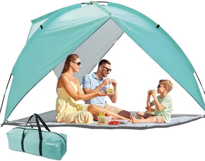 Lichte Strandtent met UV-bescherming UPF50+ en Windbescherming - Familie Strandtent voor in de Tuin met Upgrade