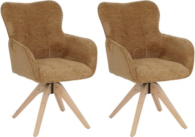 Set van 2 eetkamerstoelen MCW-Q35, keukenstoel met draaibare armleuningen, chenille-stof (680 g/m²) hout MVG ~ mosterdgeel