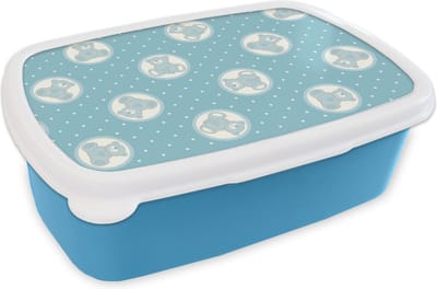 Broodtrommel Blauw - Lunchbox - Brooddoos - Teddybeer - Knuffeldieren - Patronen - Knuffels - 18x12x6 cm - Kinderen - Jongen