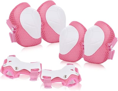 Kinder Beschermset - Knie Elleboog Pols Beschermer - 6 Delig Set - Voor Skateboard en Skates - Veilig Sporten voor Jongens en Meisjes - Rosa