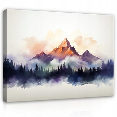 WALLARENA - Canvas schilderij - 100x70 cm - abstracte bergen natuur voor slaapkamer en woonkamer