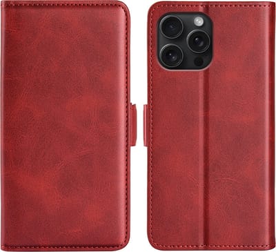 MobyDefend Hoesje - Geschikt voor iPhone 16 Pro - Luxe Wallet Book Case (Sluiting Zijkant) - Rood