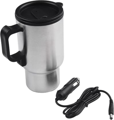 Elektrische Verwarmde Mok - Auto Waterkoker Mok - Warme Dranken Onderweg - 12V Auto Gebruik - 450ml - Zilver