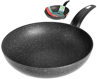 Wokpan Aluminium - Koekenpan - Vetarm Koken - Artech Stone Coating - 28 cm - Zwart