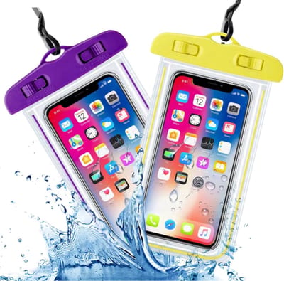 Set Onderwater hoesjes voor o.a. telefoon en geld - Paars en Geel - Waterdichte Telefoonhoesjes – Dry bag voor mobiel tot 6.8 inch