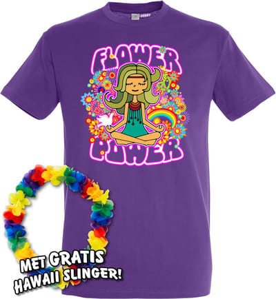 T-shirt Hippie Girl Meditation Flower Power | Toppers in Concert 2022 | Carnaval | Carnavalskleding dames heren | Paars | maat XS
