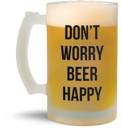 NietMokken.nl - Don’t Worry Beer Happy bierpul – grappige biermok – bierglas cadeau voor mannen – leuk voor verjaardag of vaderdag – matte afwerking – 470 ml