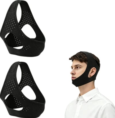 Anti-snurkapparaat - Set van 2 - Kinband tegen snurken - Ademend materiaal - Unisex - Verstelbaar ontwerp - Voorkomt ademhalen door de mond - Zwart