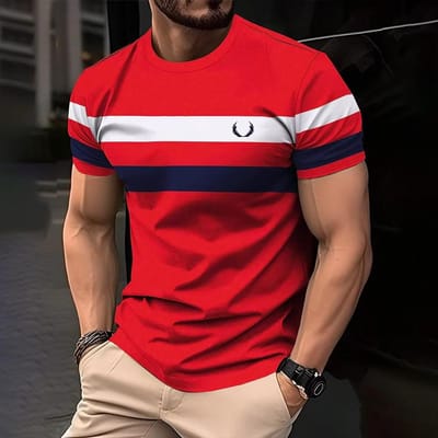 Eenvoudig Casual Bedrukt Gestreept Heren T-shirt Modieus Street Heren Zomertop Korte Mouw Los Oversized T-shirt 6XL