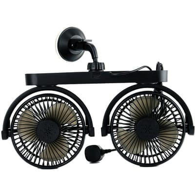 Auto Ventilator Met Dubbele Kop Draaibaar Variabele Snelheid 5 Bladen Auto Luchtkoeling Ventilator zwart