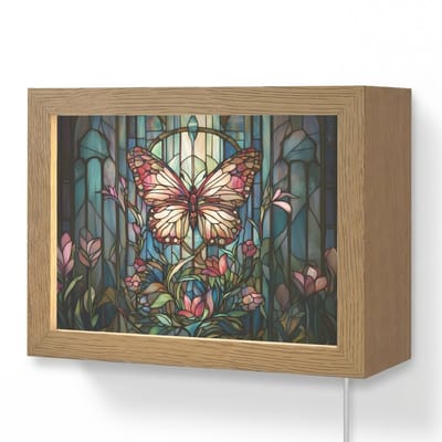 Wandlamp 20x15 cm - Oplaadbaar - Vlinder - Roze - Bloemen - Bladeren - Wandlampen binnen woonkamer - Slaapkamer lamp met kabel - Decoratieve nachtlamp - Vloerlamp snoer
