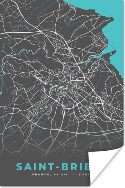 Poster Saint-Brieuc - Stadskaart - Plattegrond - Kaart - Frankrijk - 120x180 cm XXL