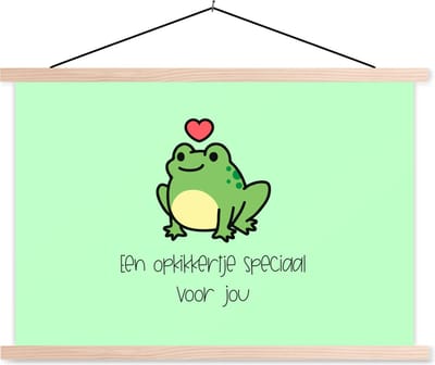 Posterhanger incl. Poster 90x60 cm - Schoolplaat - Beterschap - Quote - Kikker - Opkikker - Textielposter - Blanke latten