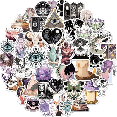 Heksen Boho Stickers Set - 50 Stickers met Tarot, Wakend Oog, Hekserij, Maanstanden etc. - Perfect voor Laptop, Muur, Auto, Bullet Journal etc. Stickers voor Volwassenen