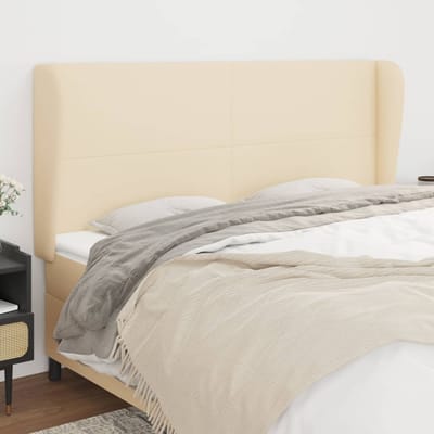 vidaXL - Hoofdbord - met - randen - 183x23x118/128 - cm - stof - crèmekleurig