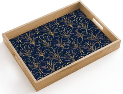 Dienblad hout 40x30 cm - Schootdienblad - Deco - Waaier - Blauw - Borrelplank rechthoek - Plateau dienbladen