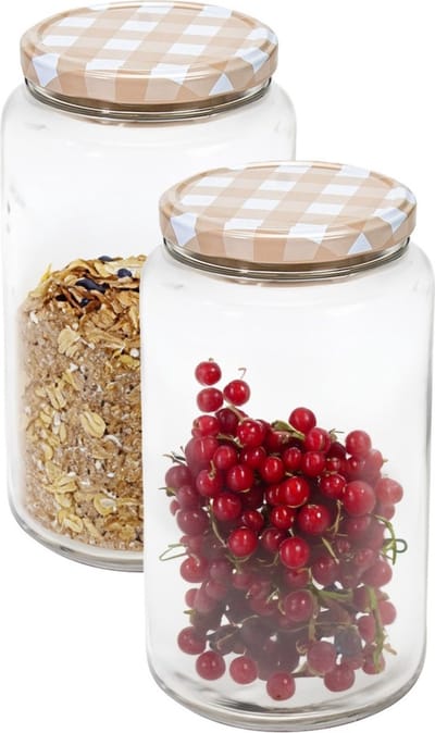 Hega Hogar Weckpot/voorraadpot Classico - 2x - 1500 ml - kunststof - beige - D10 x H19 cm