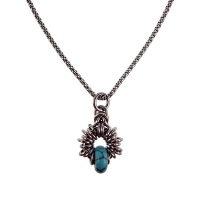 55cm x 2mm Jasseron-Ketting + 32mm Turquoise Steen Hanger Unisex - RVS - Uniek Ontwerp - Handgemaakt door esde2