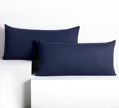 Famanu - Kussenslopen 40x80 cm donkerblauw set 2, katoen met ritssluiting, stevige hoofdkussenhoes voor bed en logeerkamer