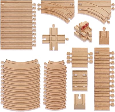 The Twiddlers – 64 Houten Treinbaanonderdelen Uitbreidingsset - Treinspoor Railset voor Kinderen