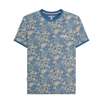 Lambretta Heren SS25 Paisley T-shirt (Donkerblauw/Crème)
