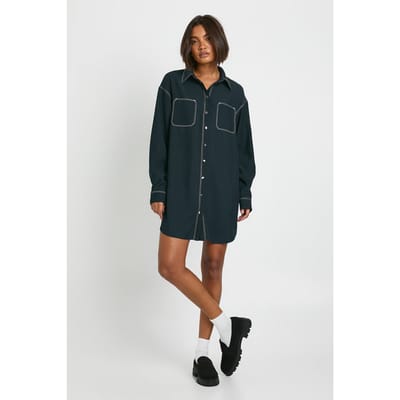 boohoo Dames Lange oversized overhemdjurk | Marineblauw | Maat: 36