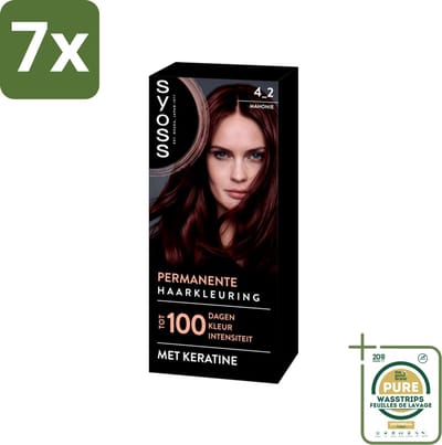 7 x SYOSS - Coloration 4-2 Mahonie - Haarverf - Grijsdekking - Vermindert Haarbreuk - Grootverpakking - Haarverf - Grijsdekking - Permanent Haarkleuren - Keratine - Haarverf Mahonie