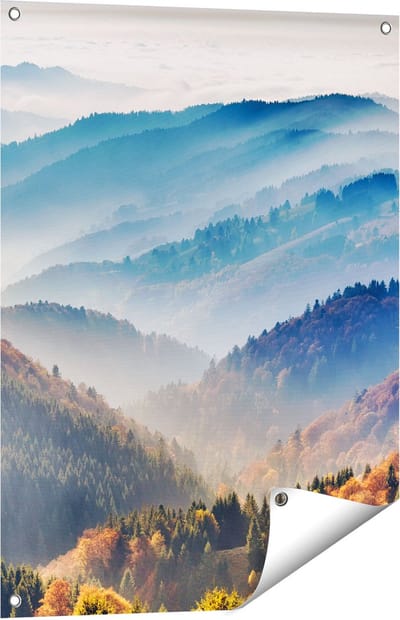 Gards Tuinposter Heuvel Landschap van het Zwarte Wout Bos - 60x80 cm - Tuindoek - Tuindecoratie - Wanddecoratie buiten - Tuinschilderij