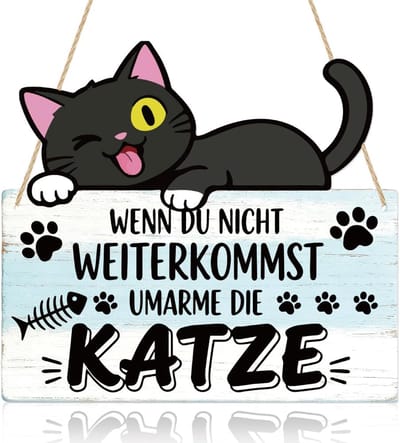 Welkom Bord Hout - Deur Decoratie - Huis Entree - Kitten Motief - 25.5 x 28 cm