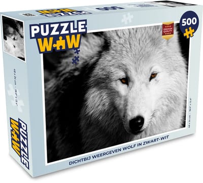 Puzzel Dichtbij weergeven wolf in zwart-wit - Legpuzzel - Puzzel 500 stukjes