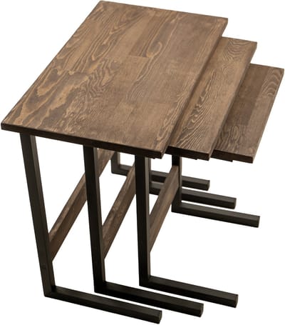 Industrial Living Bijzettafel - Salontafel - Industrieel - Tafeltje vierkant - Bijzettafels set van 3 - Bijzettafel metaal met hout - Zwart