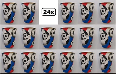 24x Beker Voetbal Hollandia - karton - EK Voetbal thema feest Oranje sport Nederland voetbalfeest party verjaardag drinken