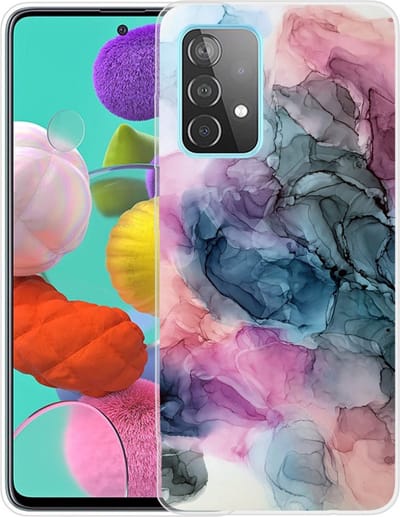 Coverup Hoesje - Geschikt voor Samsung Galaxy A72 Hoesje - Coverup Marmer TPU Back Cover - Blauw / Roze
