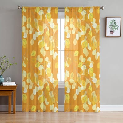Eenvoud Plant Bladeren Chiffon Transparante Gordijnen Voor Woonkamer Slaapkamer Decoratie Raam Tule Gordijnen Draperieën 135W x 114H(cm) beige