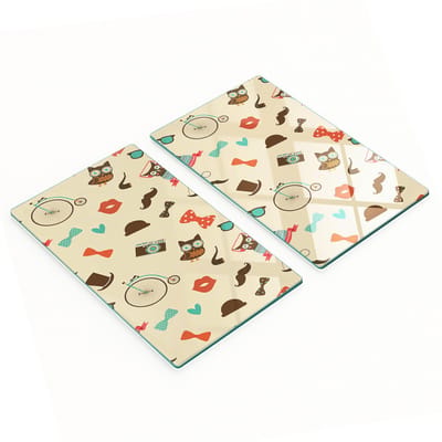 Decoratieve glazen snij- en serveerplanken met hipster uilenmotief, 2x30x52 cm