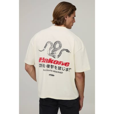 Ecru Oversized Boxy T-shirt Met Hakone Print | Size 5XL