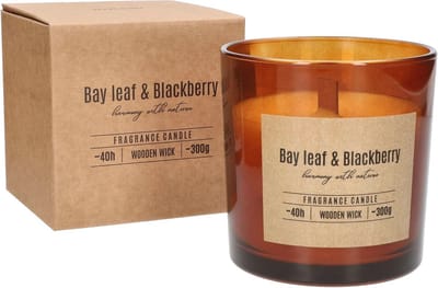 Geurkaars in glas met houten lont - Bay Leaf & Blackberry aroma - Decoratieve aromatherapie kaarsen