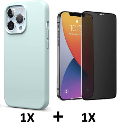 HB Hoesje Geschikt voor Apple iPhone 13 Pro - Turquoise / Privacy Glazen Screenprotector - Siliconen Back Cover