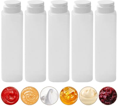 Dailygoods - 5-pack 350ml BPA-vrije plastic knijpflessen met lekvrije deksels en zelfsluitende tuiten voor ketchup, mayonaise, sauzen en meer